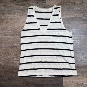 Madewell Navy Stripe V Neck Pocket Tank size Small